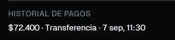 Historial de pagos de una orden: un abono por transferencia, con su fecha